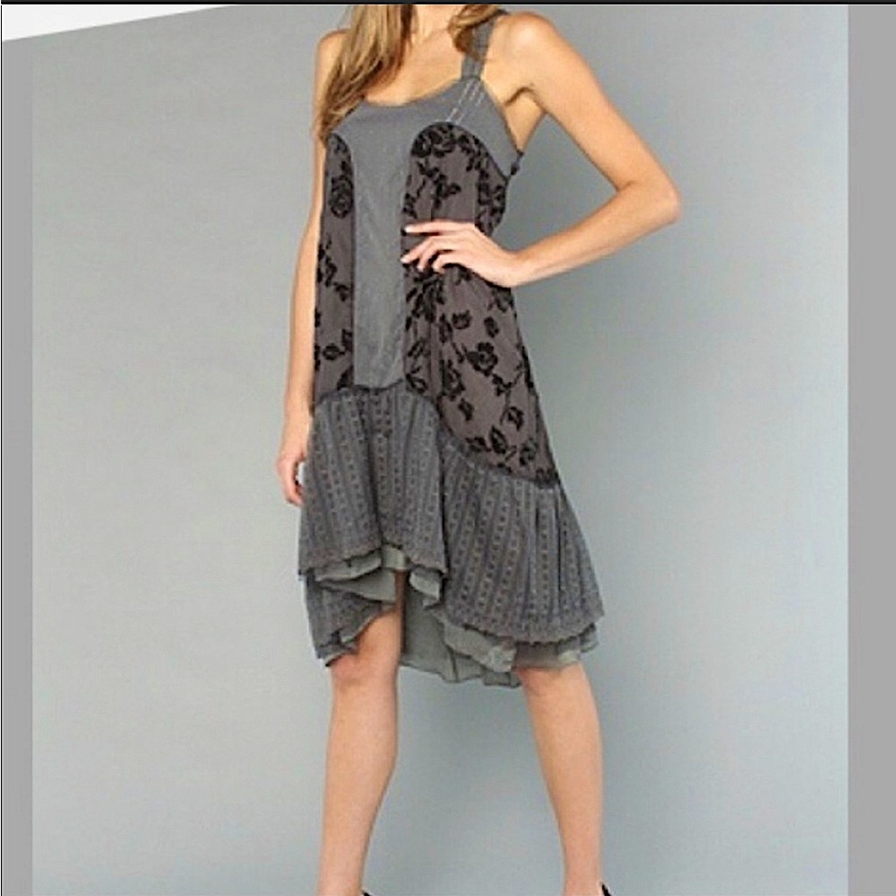 Free People Pintuck Rose Lace Velvet Dress Size 6
